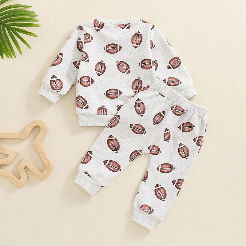 Football Print Sweatshirt Pant Set, Unisex