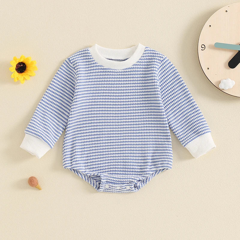 Boys Waffle Knit Striped Bubble