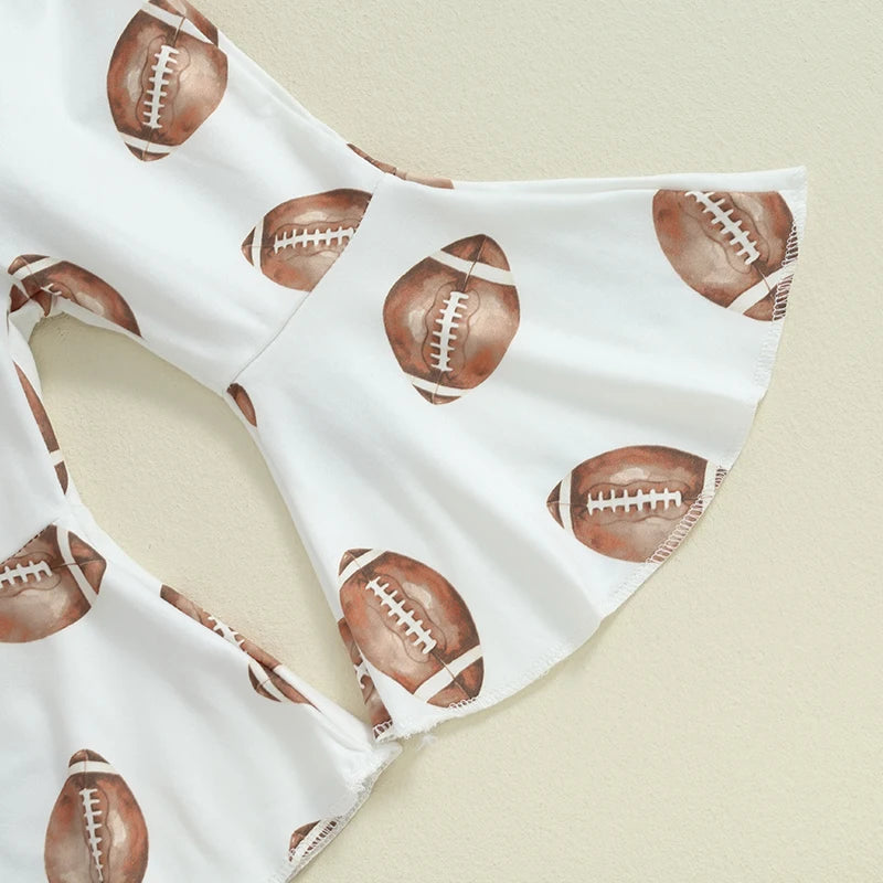 Girls Fall Football Top Flared Pant Bow Set