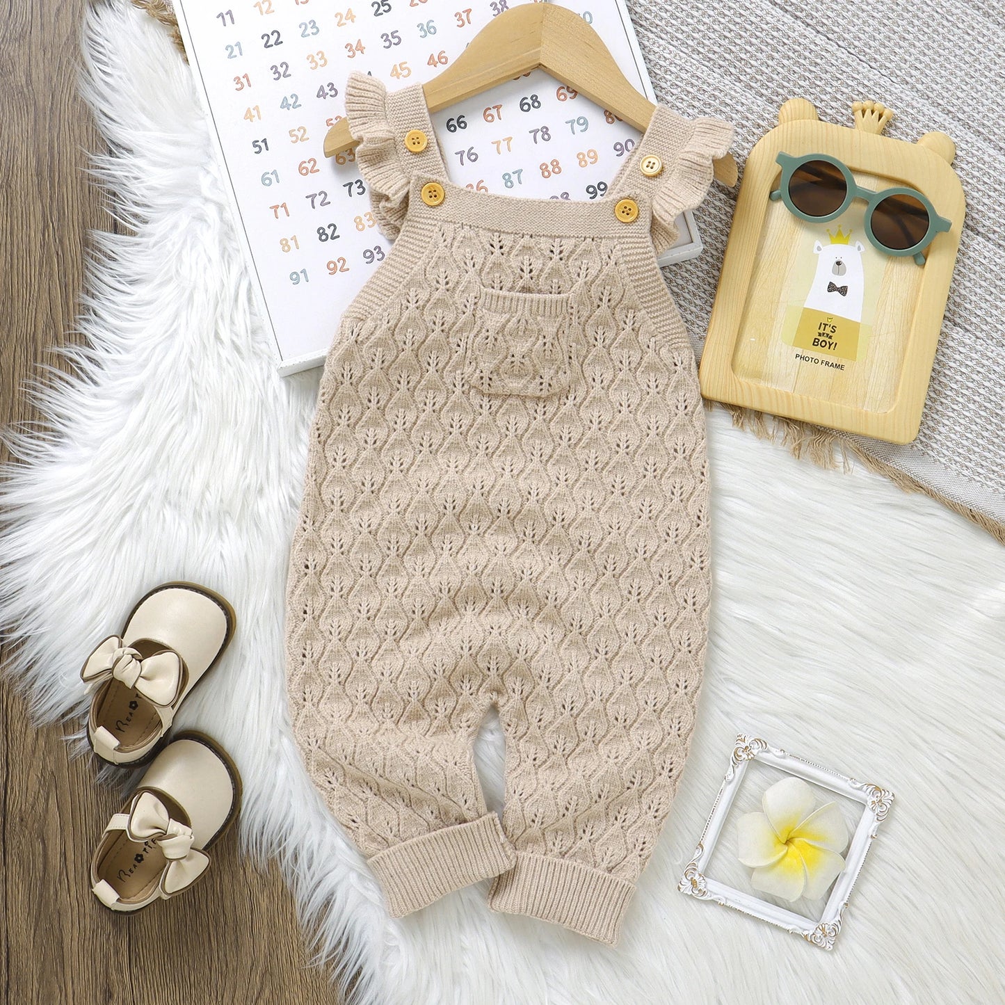 Girls Ruffle Shoulder Knit Jumpsuit Overalls