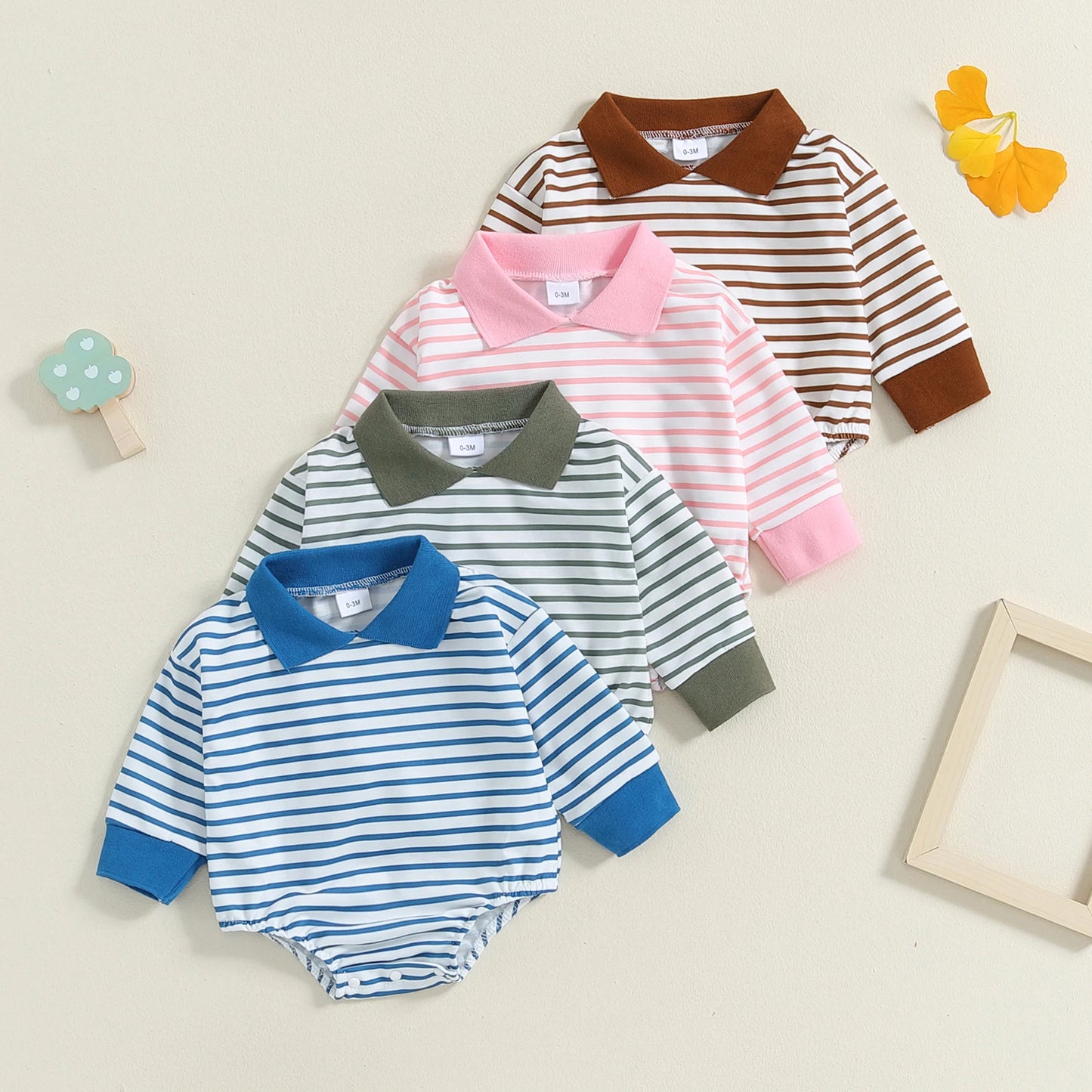 Long Sleeve Striped Collared Romper, Unisex