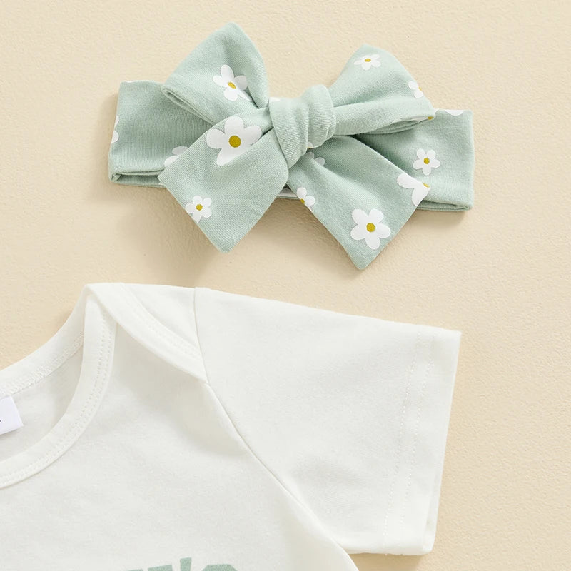 Girls Daddy's Girl Print Onesie Floral Short Bow Set