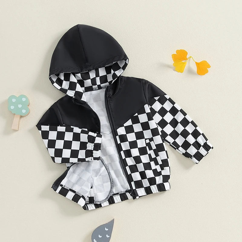 Boys Checkered Hooded Zip Jacket