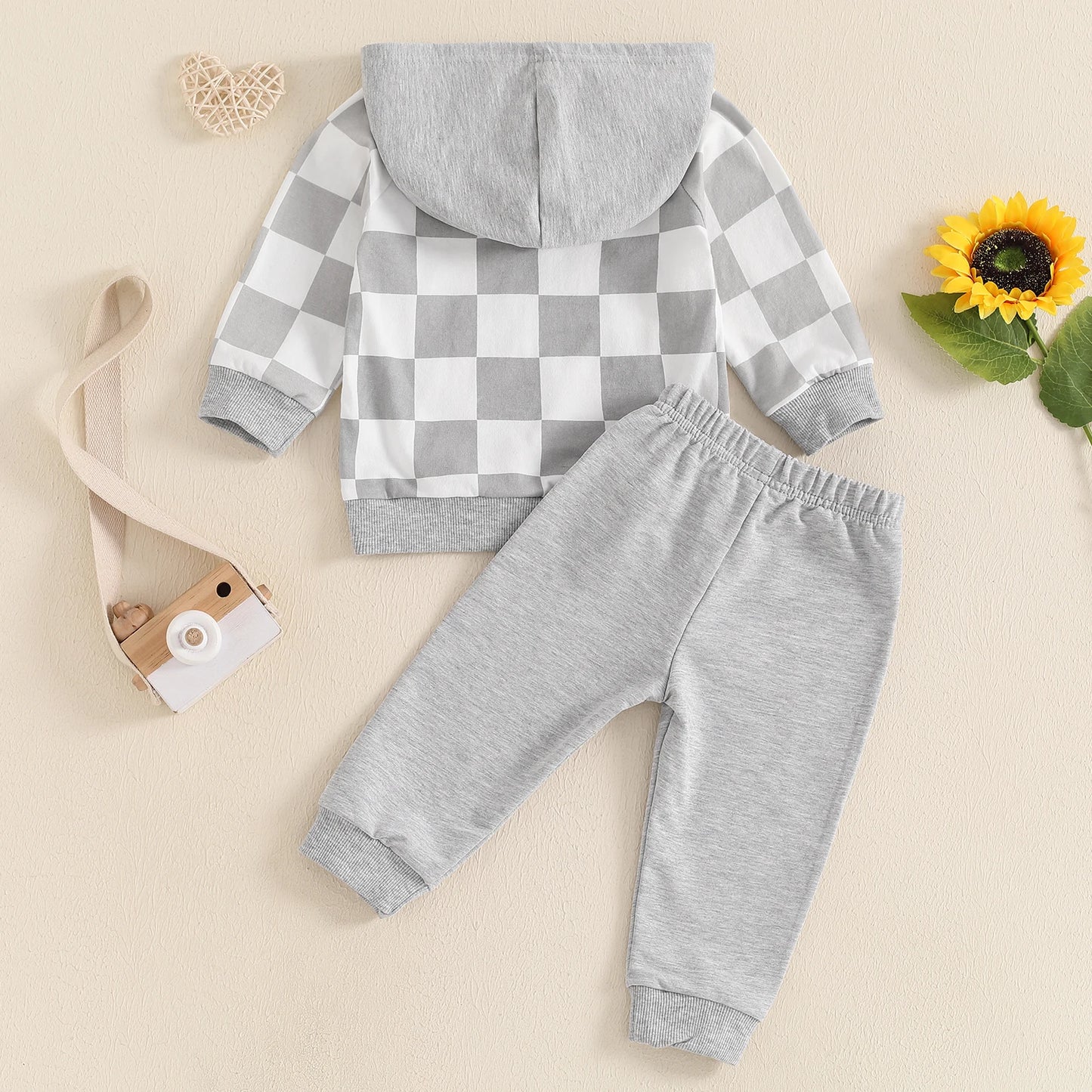 Boys Checkered Pocket Hoodie Pant Set