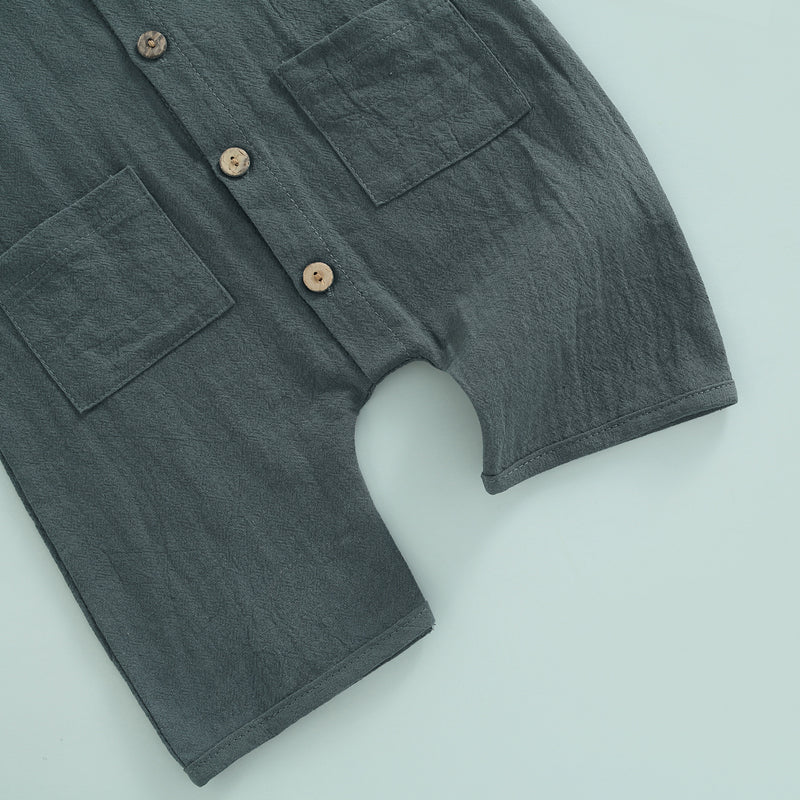 Sleeveless Pocket Button Romper, Unisex
