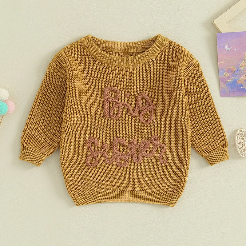 Girls Embroidered Big Sister Script Knit Sweater