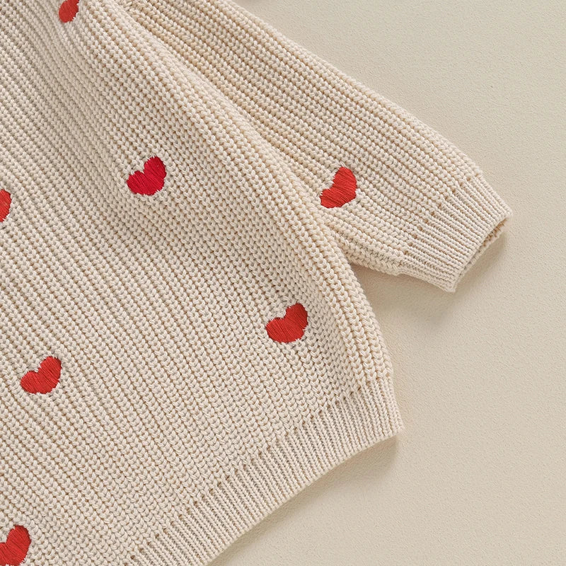 Girls Embroidered Heart Knit Sweater