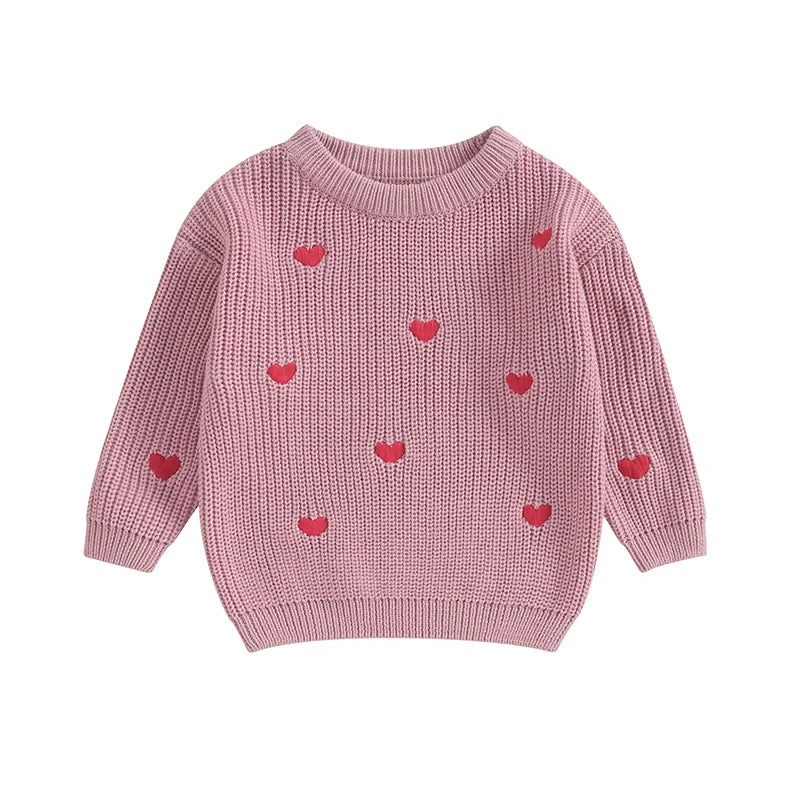 Girls Embroidered Heart Knit Sweater