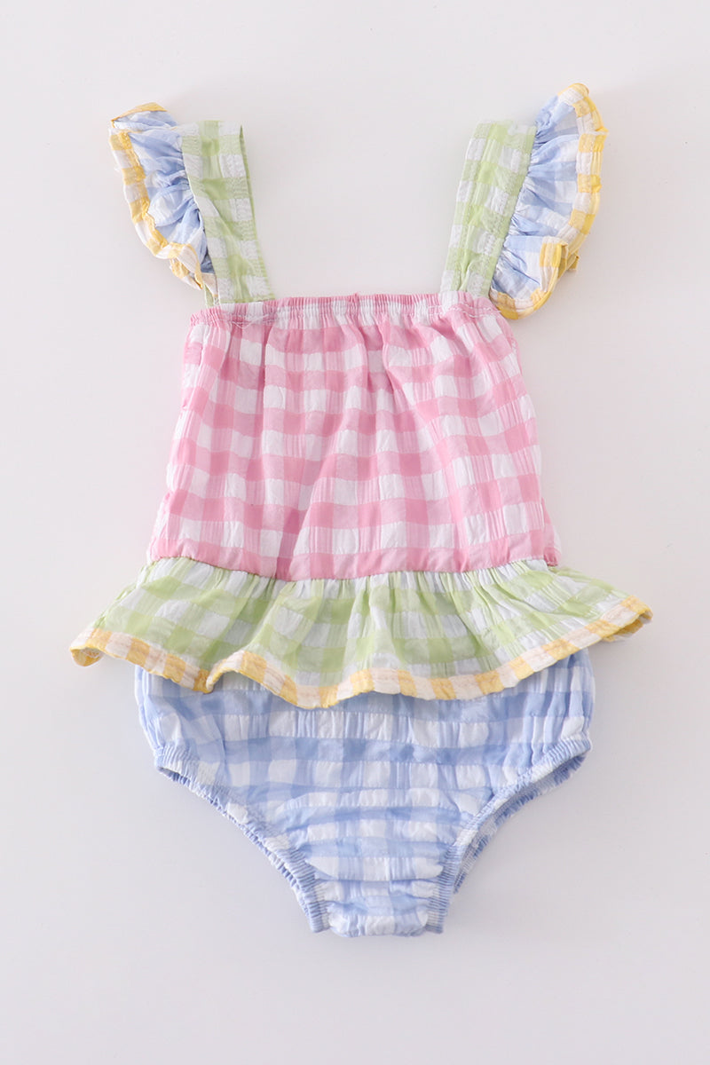 Girls Spring Gingham One-Piece Swimsuit