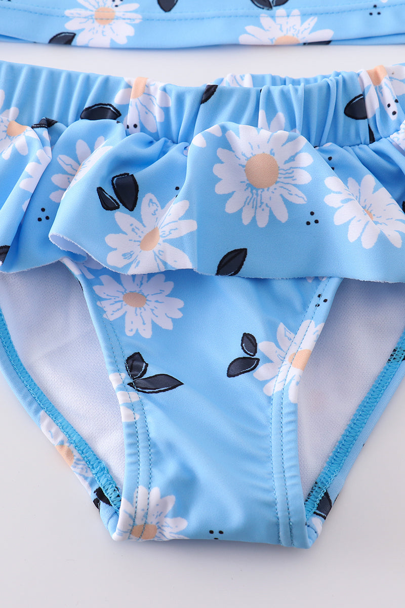 Girls Blue Daisy Print 2pc Swimsuit