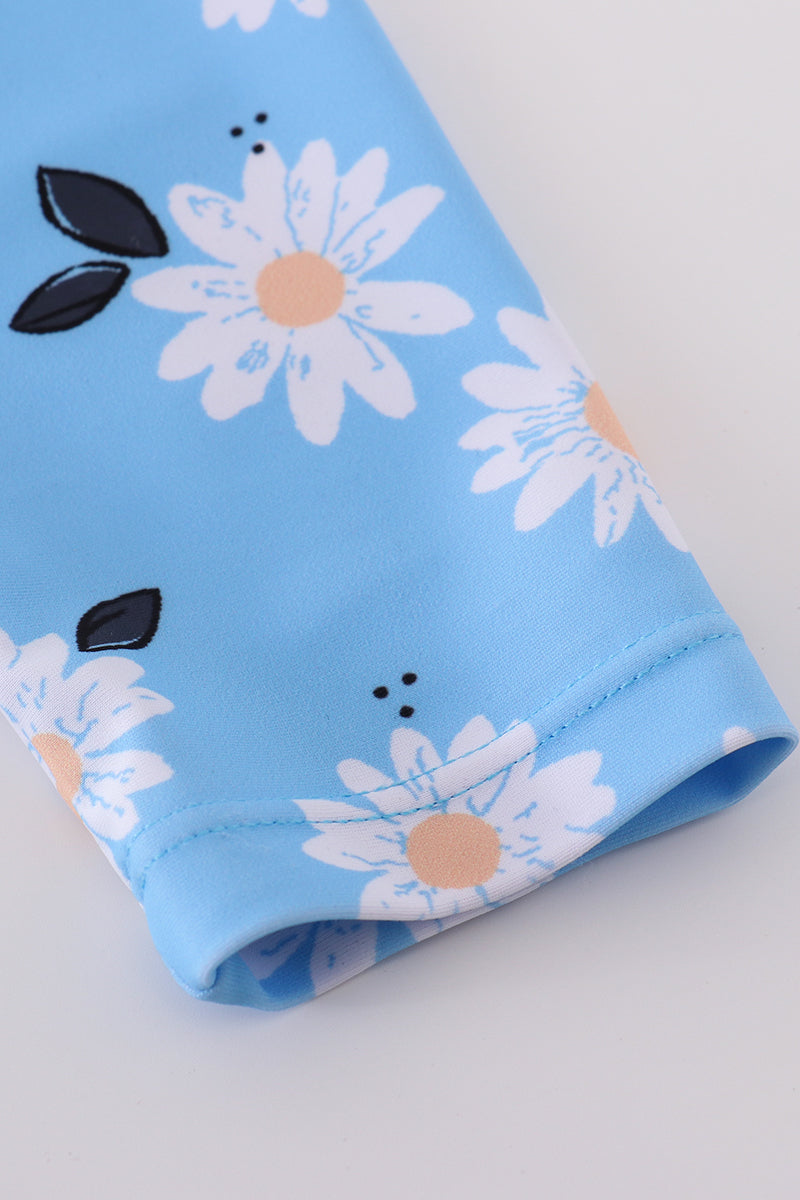 Girls Blue Daisy Print 2pc Swimsuit