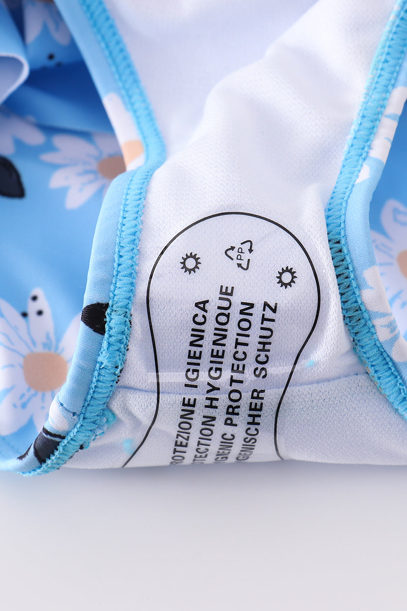Girls Blue Daisy Print 2pc Swimsuit