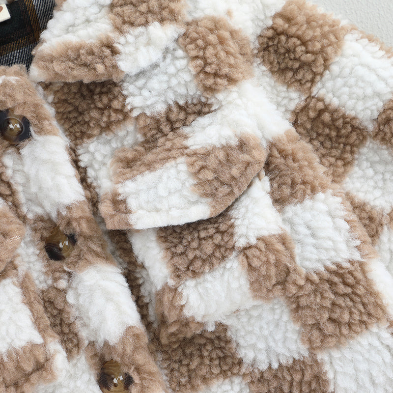 Girls Checkered Plaid Fleece Coat