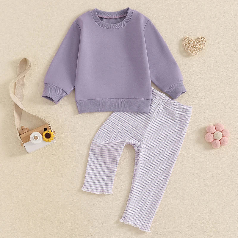 Girls Sweatshirt Waffle Knit Striped Pant Set