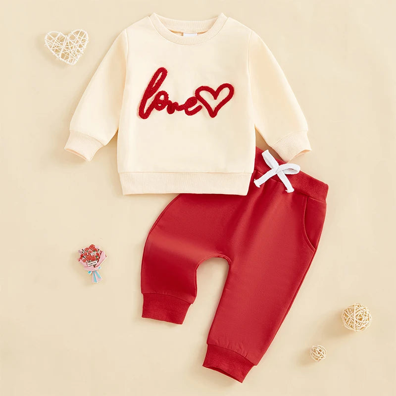 Boys Embroidered Love Sweatshirt Pant Set