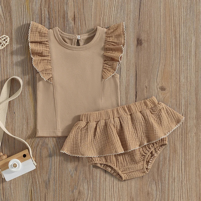 Girls Ruffle Sleeve Top and Bubble Skirt Set