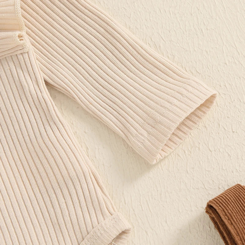 Girls Ribbed Ruffle Top Corduroy Suspender Dress Set
