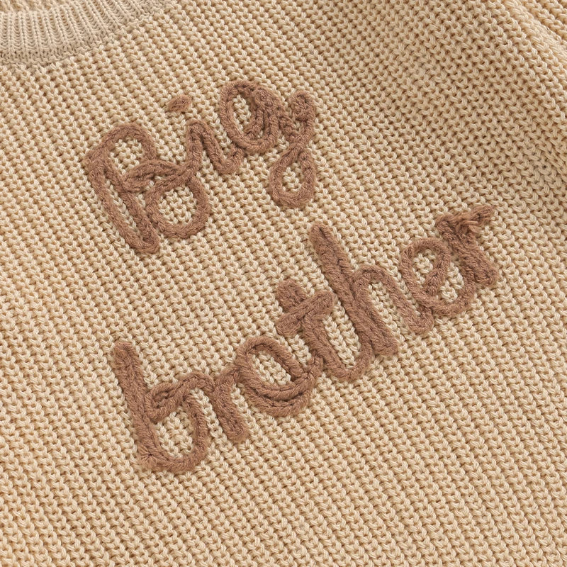 Boys Embroidered Big Brother Script Knit Sweater