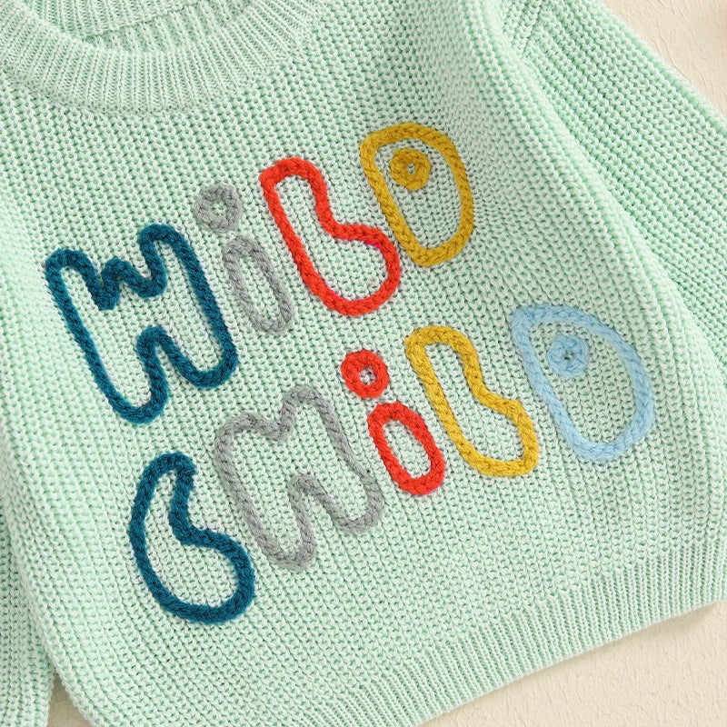 Wild Child Embroidered Knit Sweater, Unisex