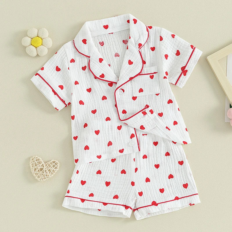 Girls Heart Print Pajama Set