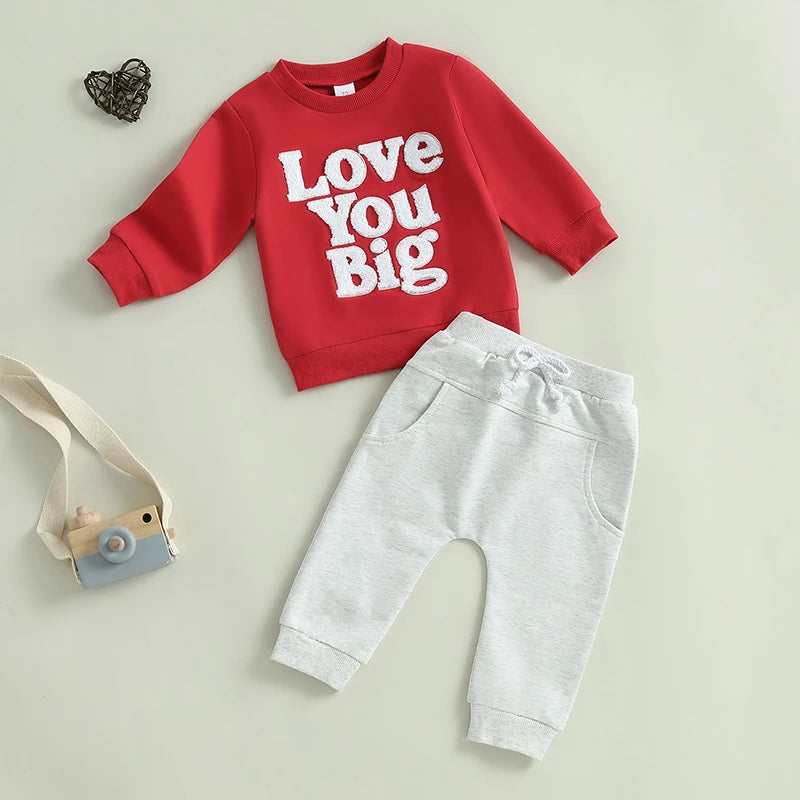 Embroidered Love You Big Sweatshirt Pant Set, Unisex