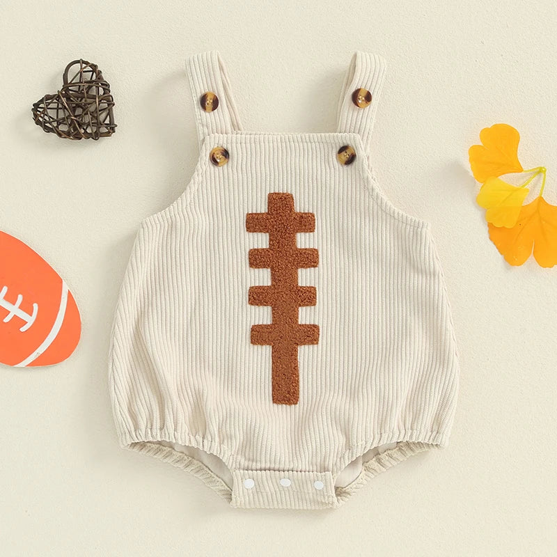 Sleeveless Football Embroidered Bubble Overalls, Unisex