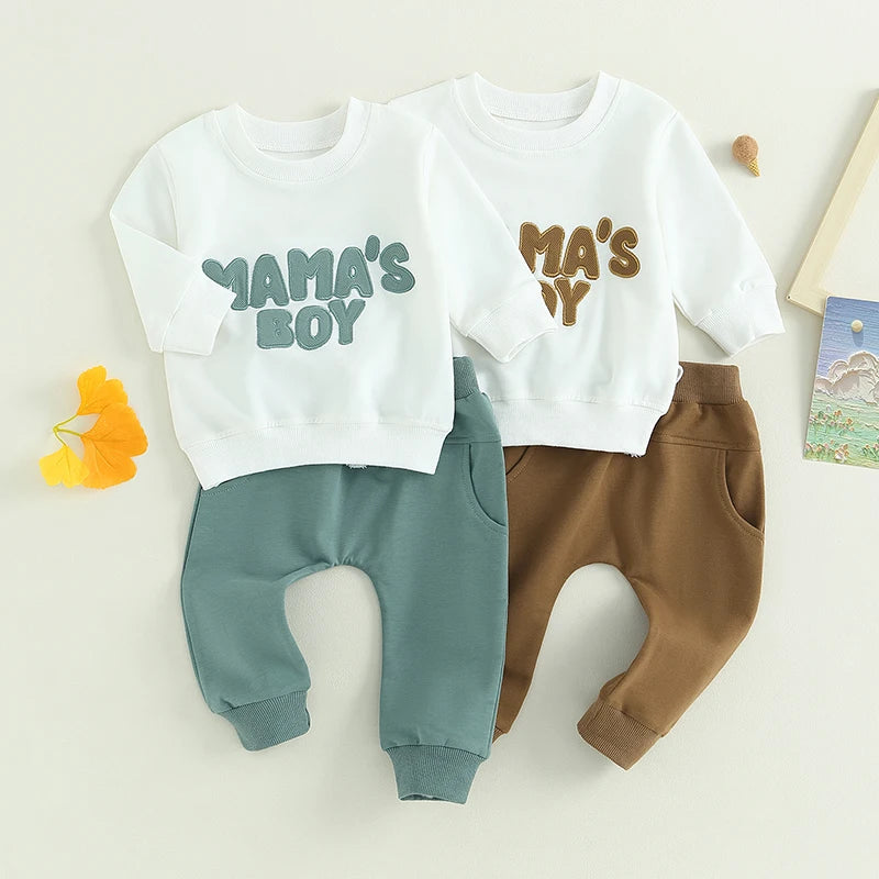 Boys Mama's Boy Embroidered Top Pant Set