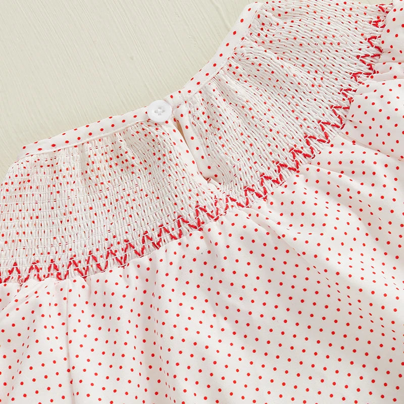 Girls Embroidered Heart Polka Dot Bubble, White