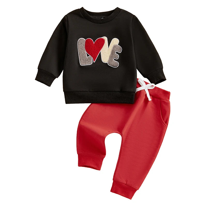 Boys Embroidered Love Sweatshirt Pant Set