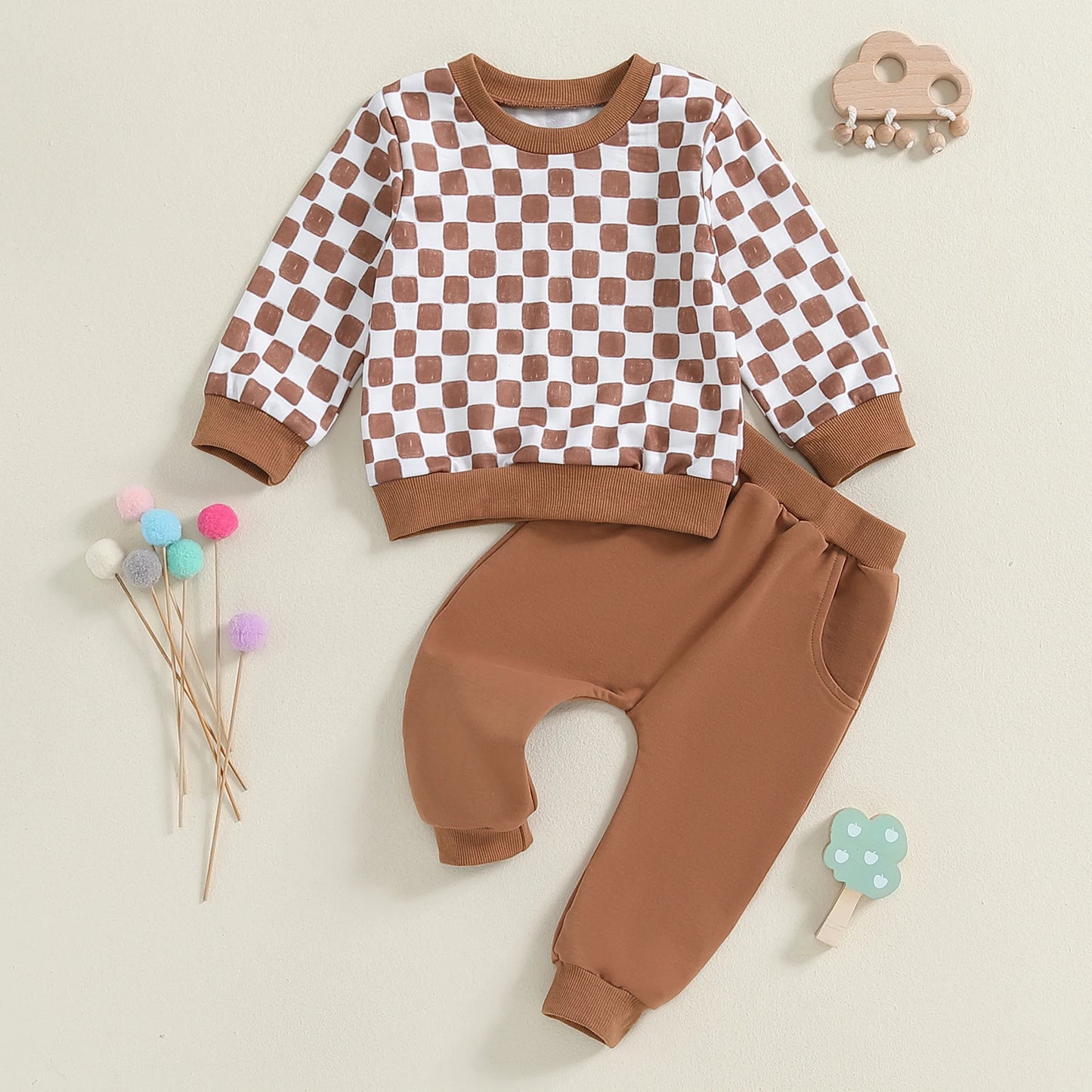 Checkered Sweatshirt Pant Set, Unisex