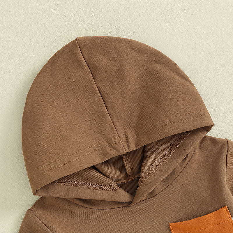 Boys Contrast Color Pocket Hoodie Pant Set