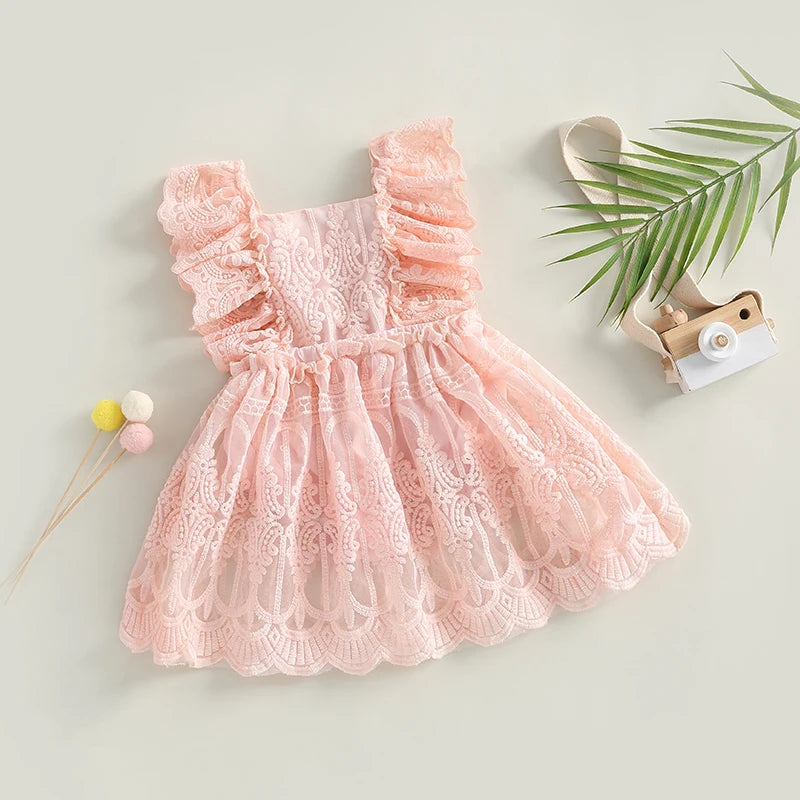 Girls Fall Mesh Lace Ruffle Dress
