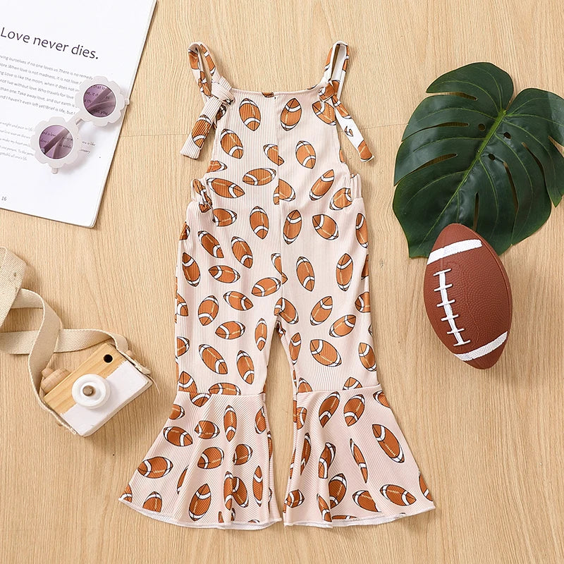Girls Football Print Flared Romper