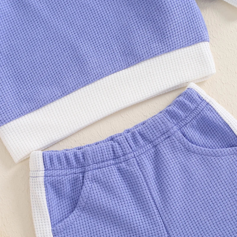 Boys Waffle Knit Collared Top Pant Set