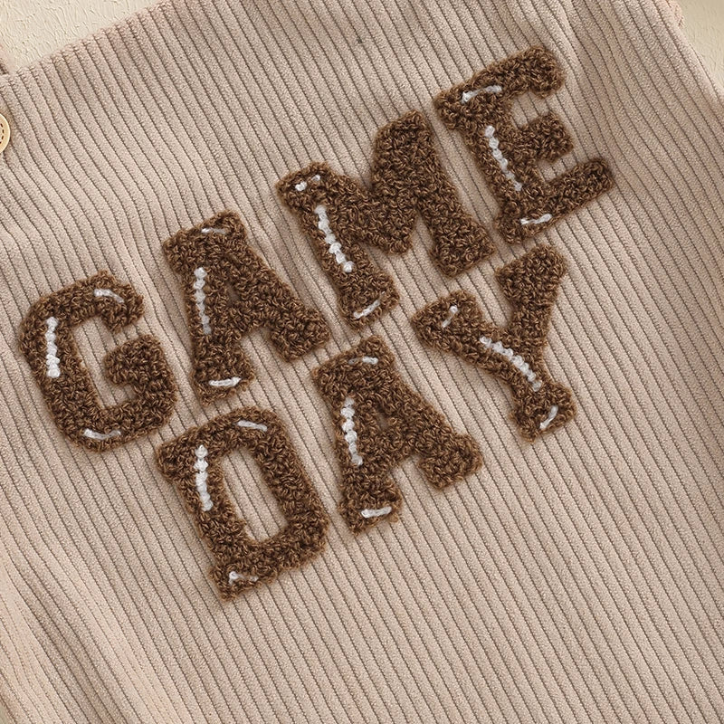 Boys Embroidered Game Day Corduroy Overalls Bubble