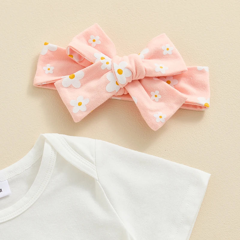Girls Daddy's Girl Print Onesie Floral Short Bow Set