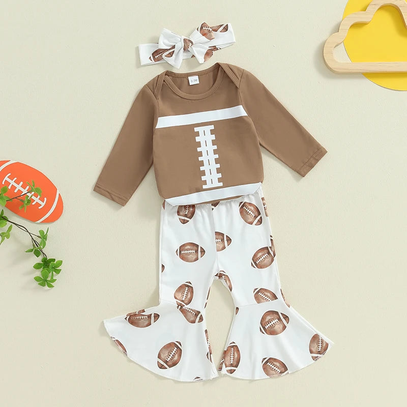 Girls Fall Football Top Flared Pant Bow Set