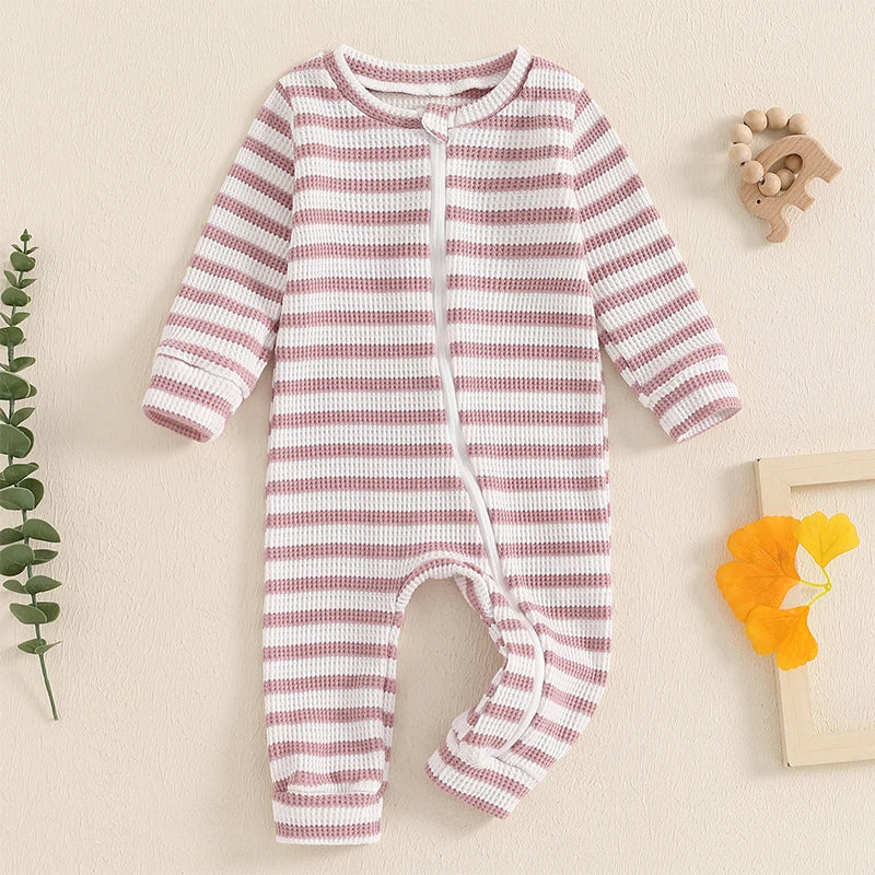 Striped Waffle Knit Zip Pajamas