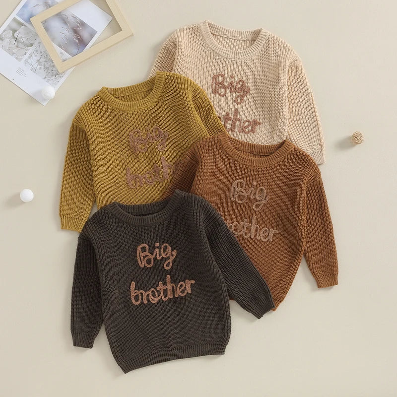 Boys Embroidered Big Brother Script Knit Sweater