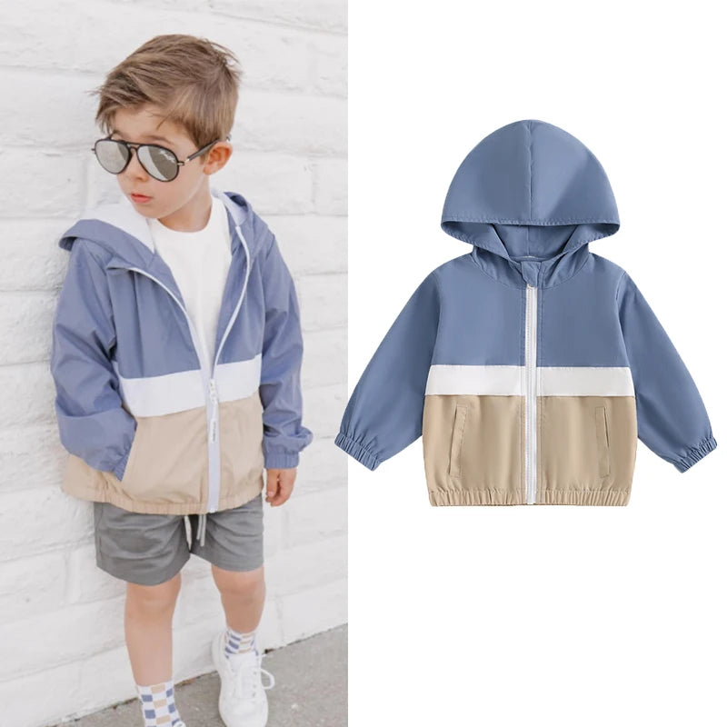 Boys Patchwork Hooded Zip Jacket