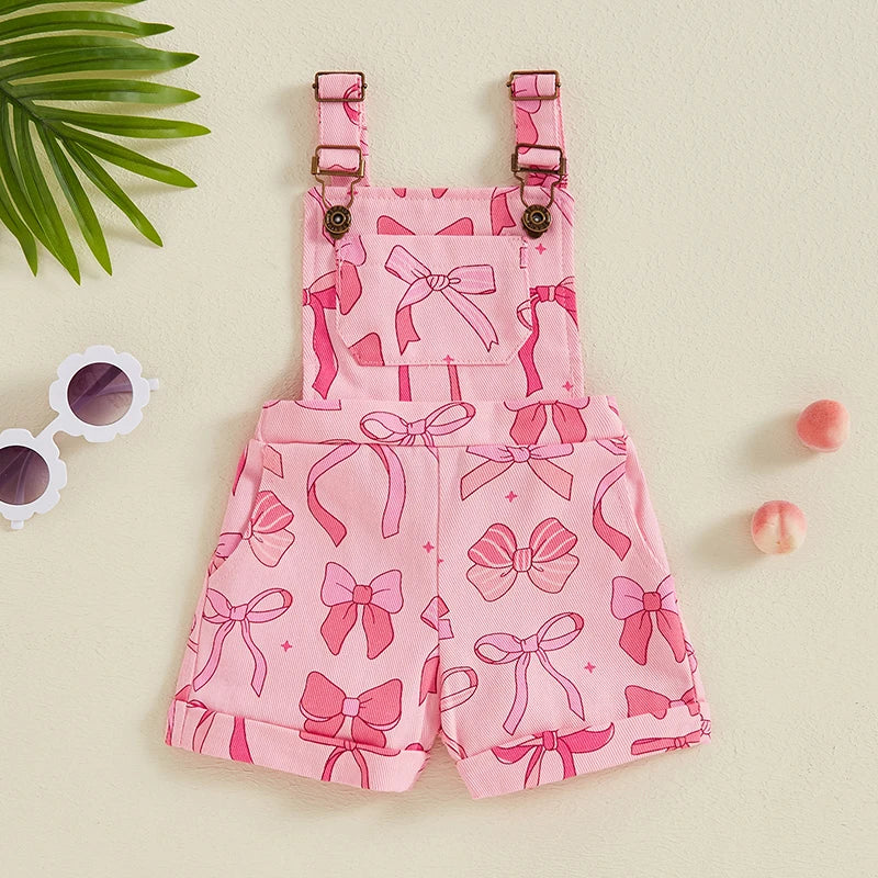 Girls Bows Suspender Overalls Romper