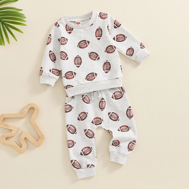 Football Print Sweatshirt Pant Set, Unisex
