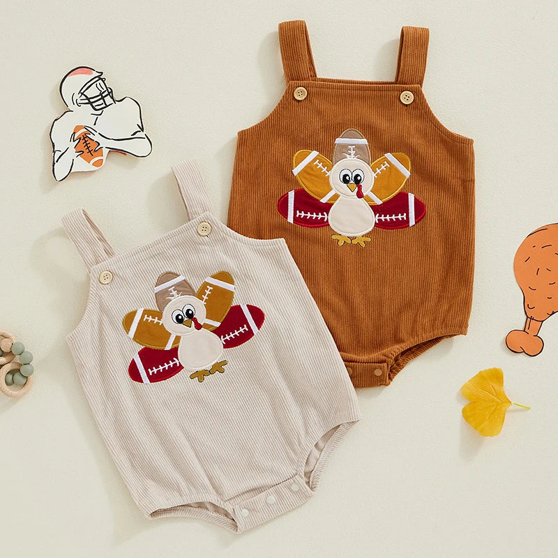 Boys Embroidered Football Turkey Overalls Bubble