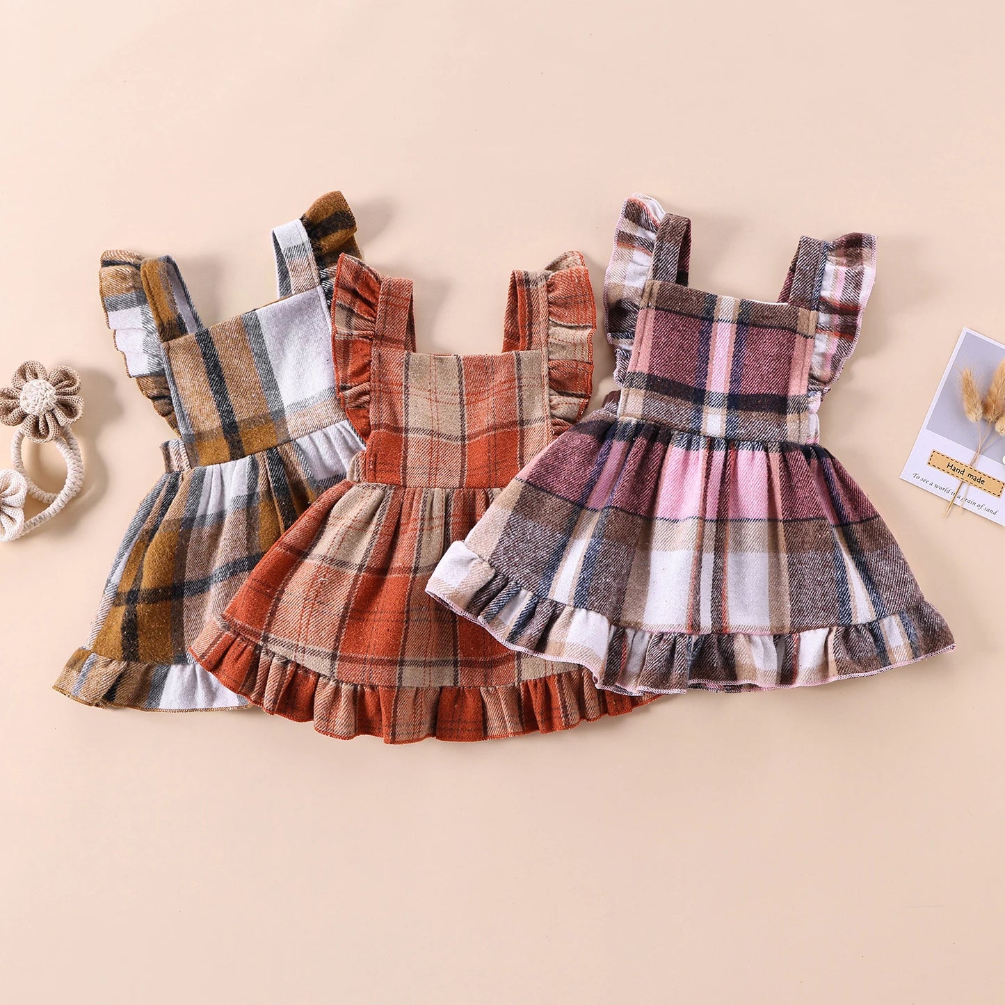 Girls Fall Plaid Ruffle Dress