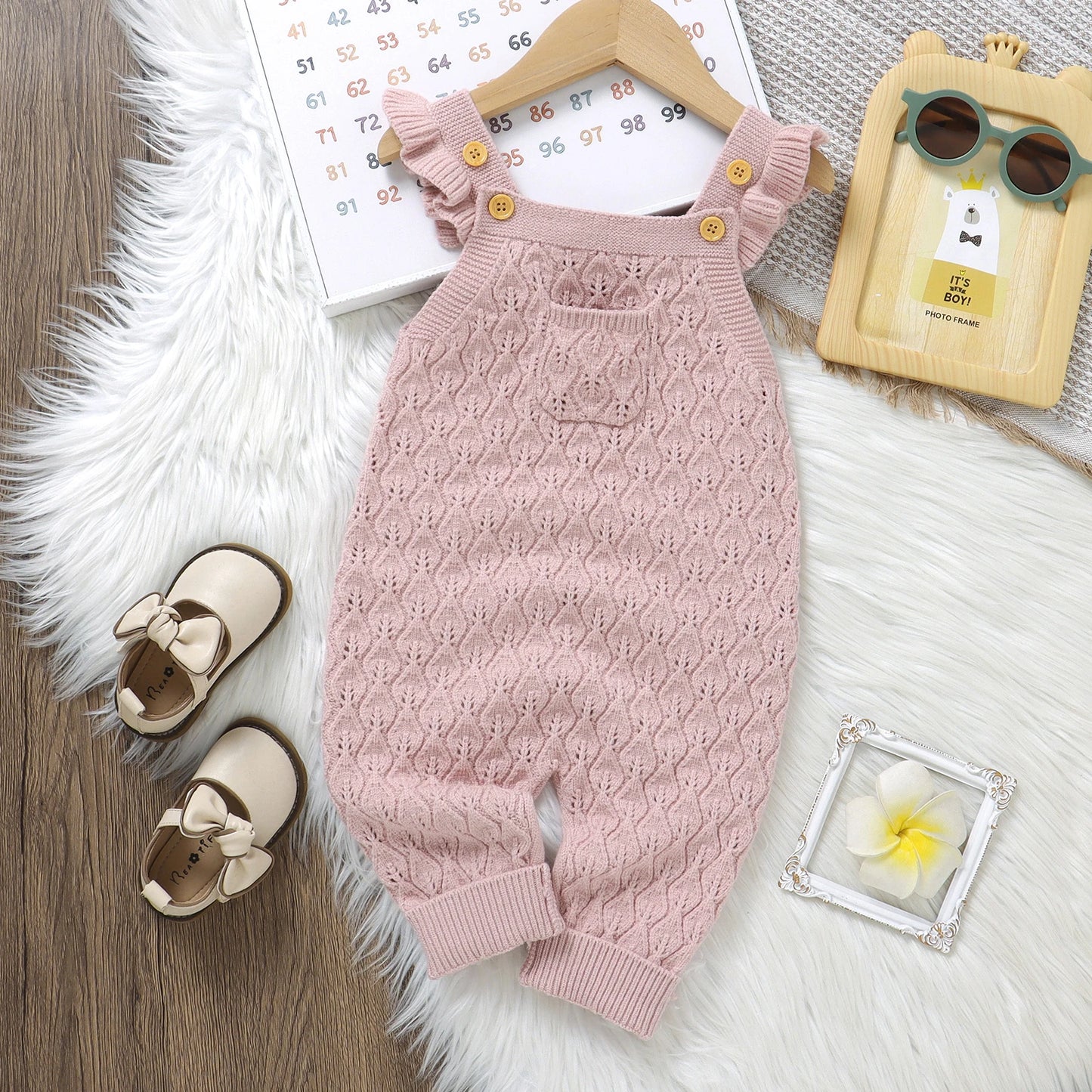 Girls Ruffle Shoulder Knit Jumpsuit Overalls