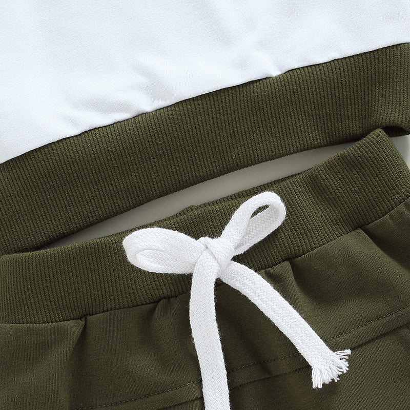 Boys Color Patchwork Hoodie Pant Set