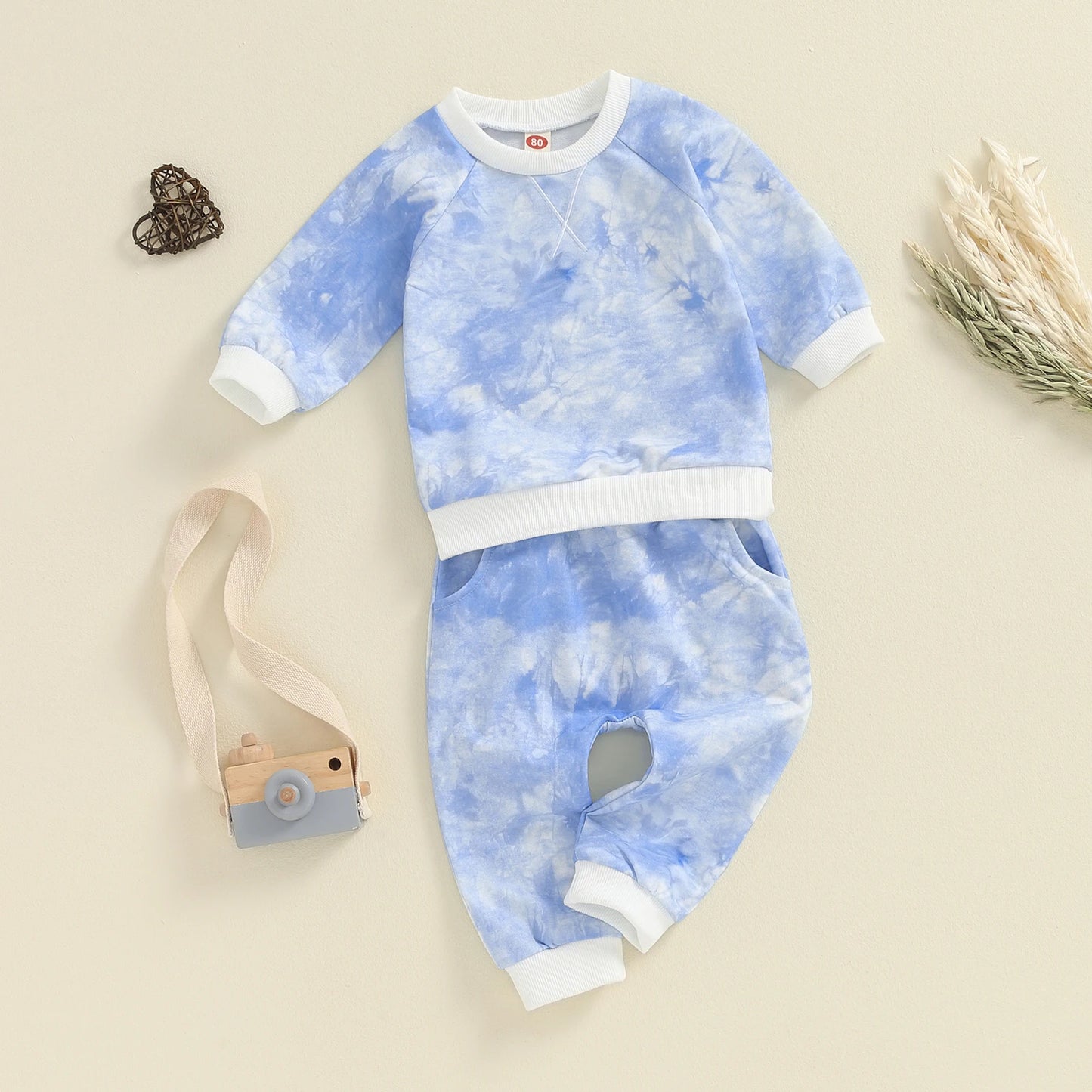 Girls Tie Dye Print Sweatshirt Pant Set