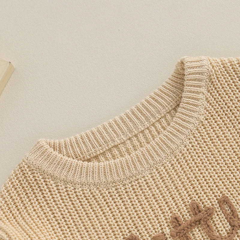 Boys Embroidered Little Brother Script Knit Sweater