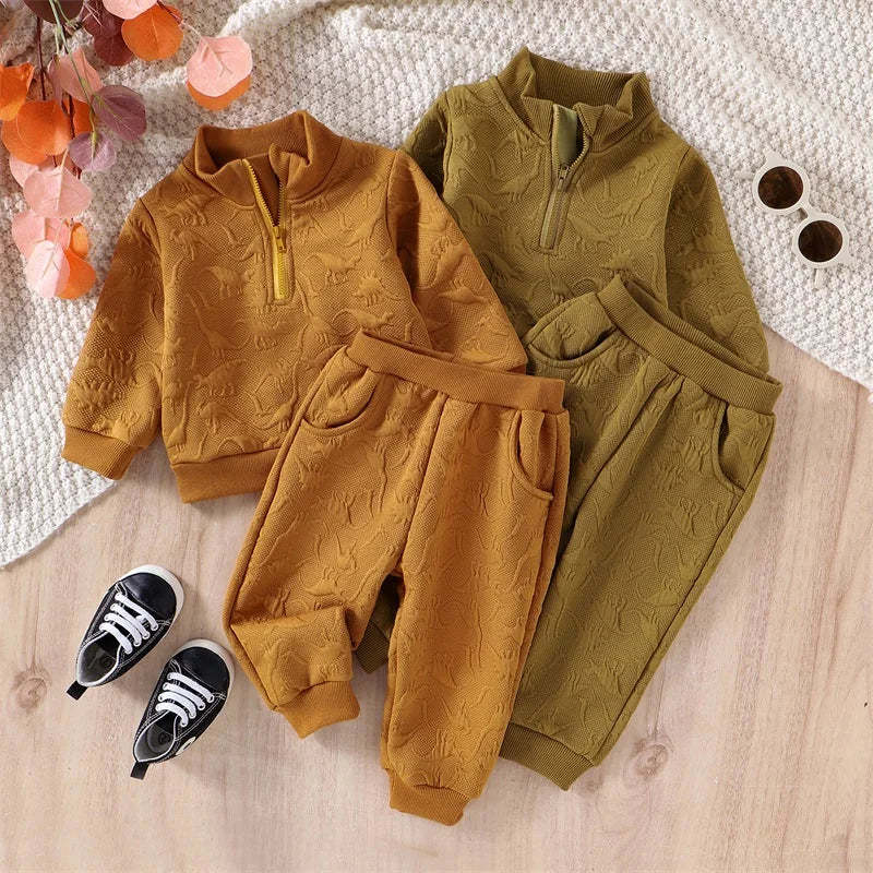 Boys Dinosaur Knit Half-Zip Jacket Pant Set