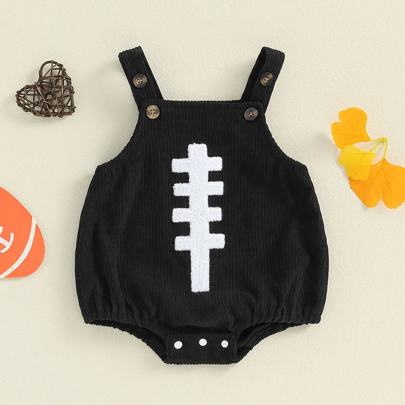 Sleeveless Football Embroidered Bubble Overalls, Unisex